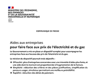 Aides aux entreprises pour faire face aux prix de l'électricite et du gaz