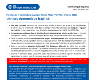 Conjoncture Auvergne-Rhône-Alpes - TPE PME - Un tissu économique fragilisé - février 2025